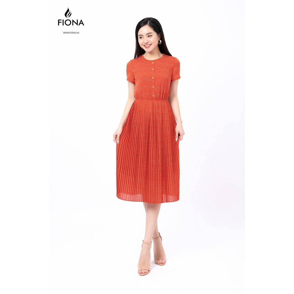 Đầm xòe dập nhăn chun eo cổ xếp bèo FIONA F451333