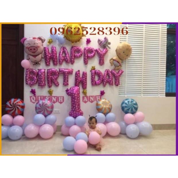 [Tặng Quà] Set bóng sinh nhật bé heo 1 tuổi siêu to siêu đẹp