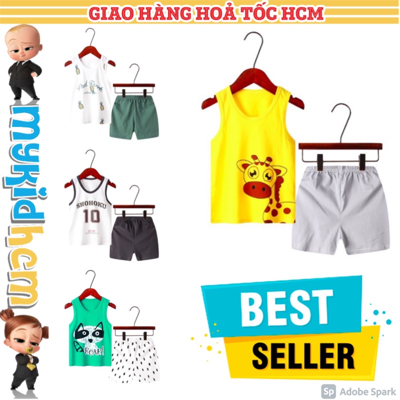 New 2022 Đồ Bộ quần áo trẻ em ba lỗ mùa hè bé trai HƯƠU VÀNG chất cotton