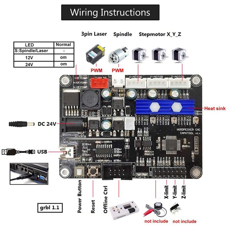 GRBL 1.1 USB Port CNC Engraving Machine Control Board 3 Axis Control