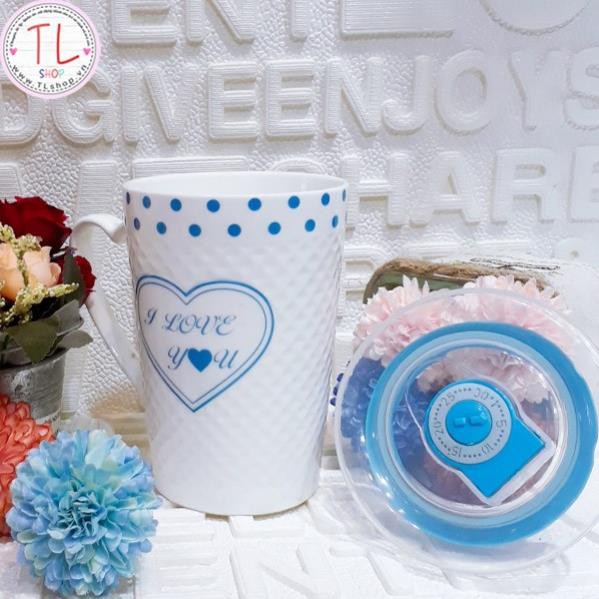 Ly sứ - Cốc sứ - Ly sứ hoa văn nổi - Hình trái táo - Ly có nắp đậy- Ly uống cà phê - Cốc uống cà phê