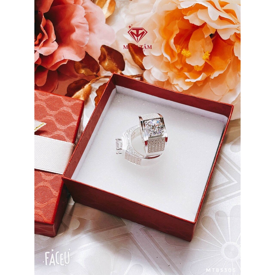 Nhẫn nam bạc full nửa hàng đá ổ 4 chấu đá 7ly chất liệu bạc 950 có lót lòng-Minh Tâm Jewelry