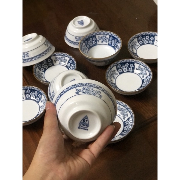 BỘ BÁT ĐĨA HOA ĐÀO BÁT TRÀNG