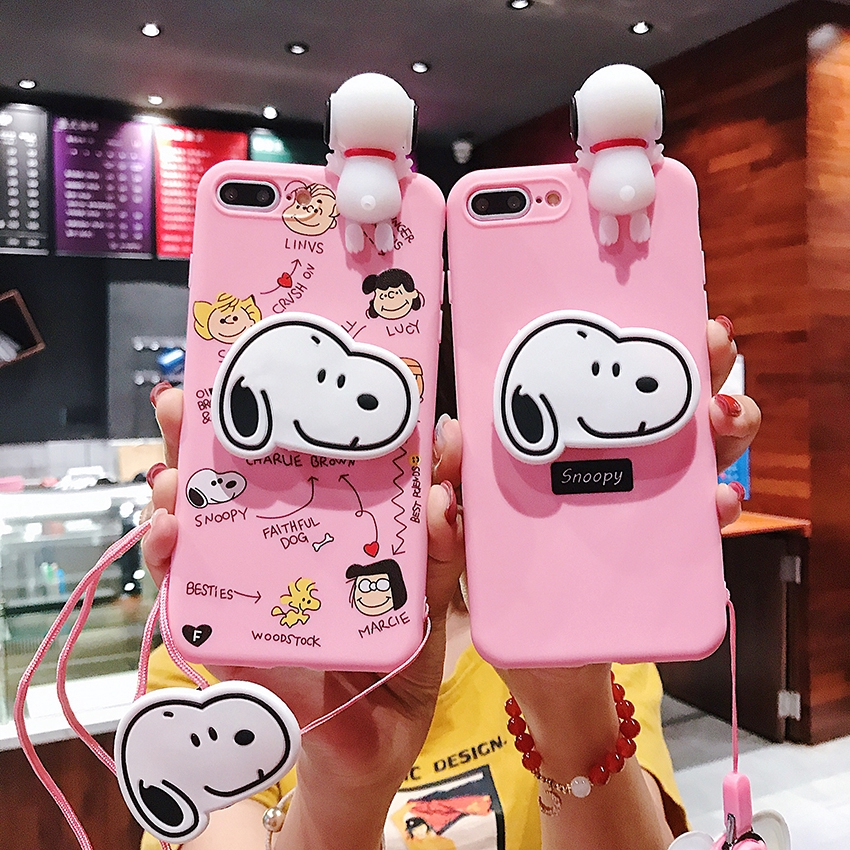 ốp lưng samsung In Hình Chú Chó Snoopy Đáng Yêu Có Giá Đỡ Và Dây Đeo Cho Samsung Galaxy S10E S10 Plus S9 S8 S7 S6 Note 10 8 9 5