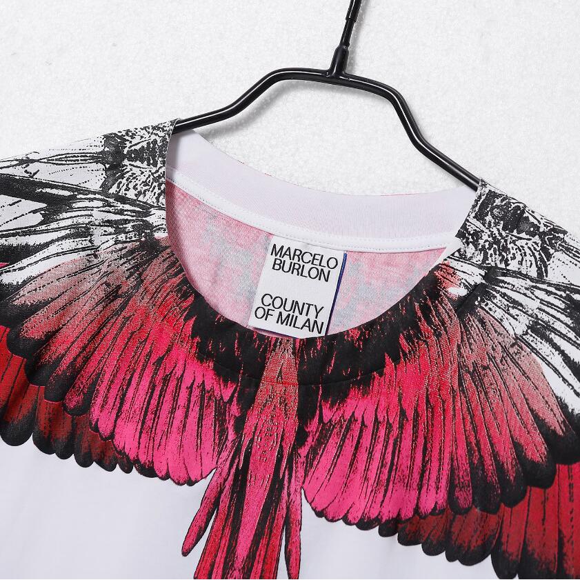 Áo Thun Cotton Đen Tay Ngắn In Hình Đôi Cánh Màu Gradient Thời Trang