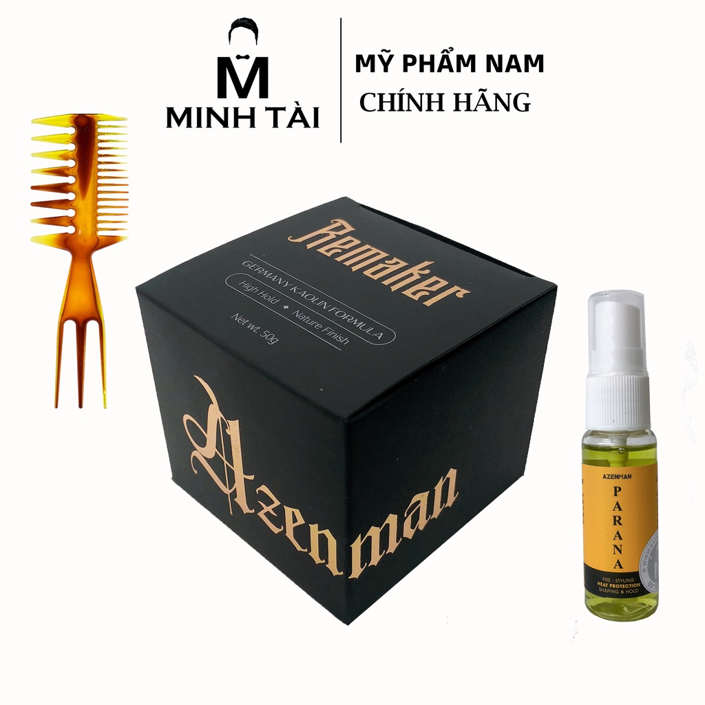 Sáp Vuốt Tóc Nam AZENMAN Remaker - 50gr - Hàng Chính Hãng + Xịt Dưỡng Tóc AZENMAN Parana 20ml + Lược Chải Tóc Texture