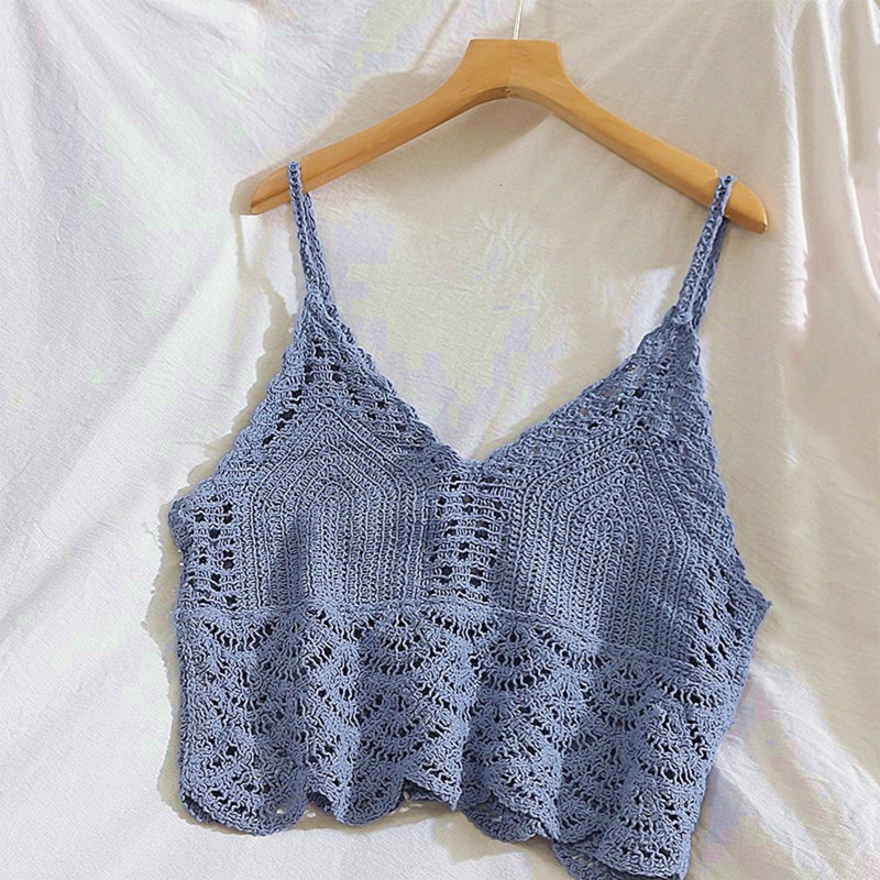 Áo Croptop Dệt Kim Hai Dây Cổ Chữ V Khoét Sâu Nhiều Màu Phong Cách Boho Thời Trang Đi Biển Cho Nữ