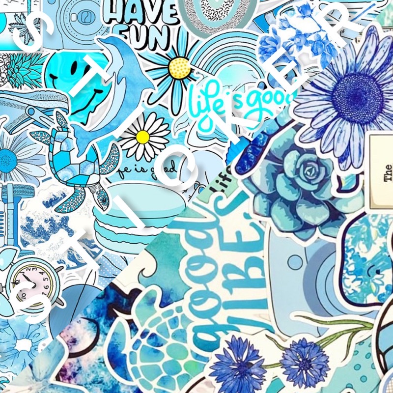 Sticker deco xanh biển VSCO BLUE OCEAN chất liệu pvc nhám chống thấm dán xe, vali, laptop, mũ BH...