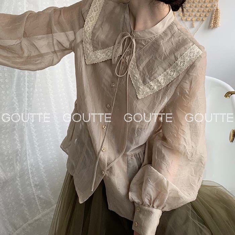 Sơ mi thiết kế brand cao cấp Taobao + Chân váy lưới tulle xanh rêu độc lạ
