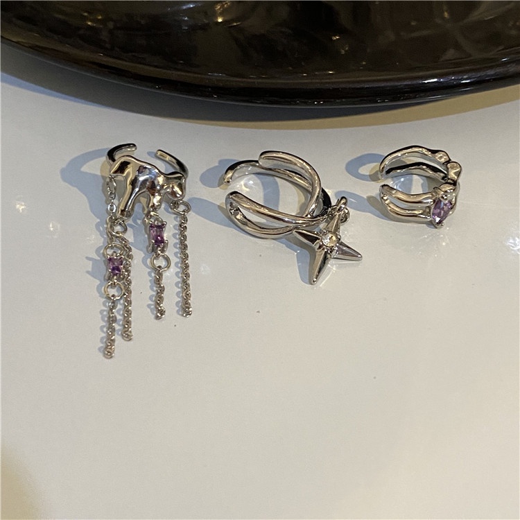 Bộ Ba Món Khuyên Kẹp Tai Đính Tua Rua Đơn Giản Cá Tính Thời Trang