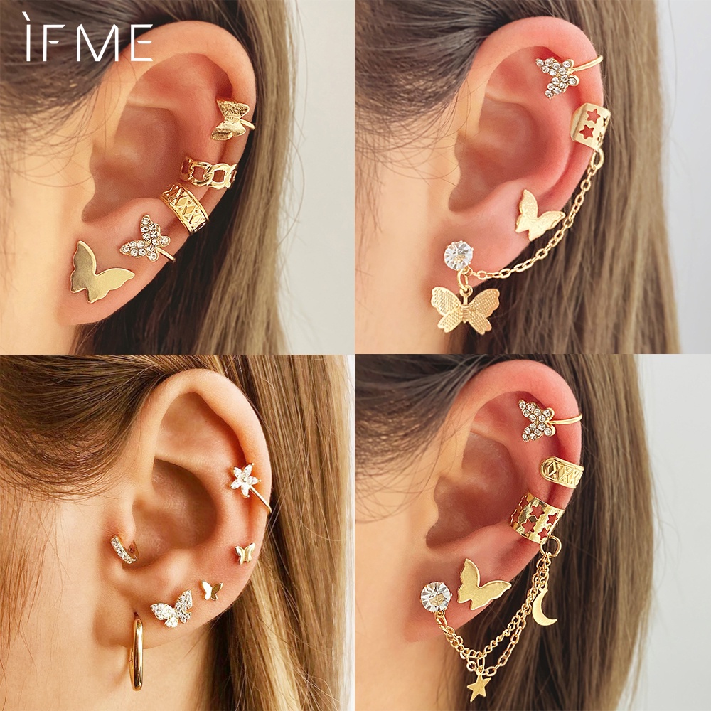 Bộ khuyên kẹp vành tai IF ME kiểu bướm đính đá thời trang cho nữ