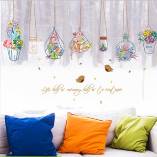 Decal dán tường giỏ hoa treo đẹp