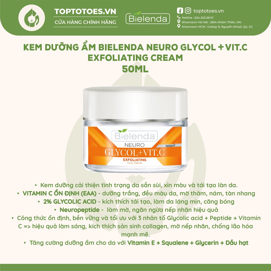 Kem dưỡng ẩm Bielenda Neuro Glycol + Vit.C Exfoliating Night Cream 50ml làm sáng và trẻ hóa da