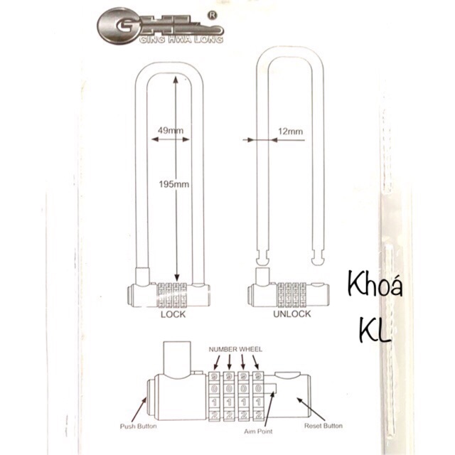 Ổ khoá số GHL hàng đài loan chiều dài càng khoá 195mm