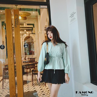 Áo kiểu phối ren rút eo KAMONG A052