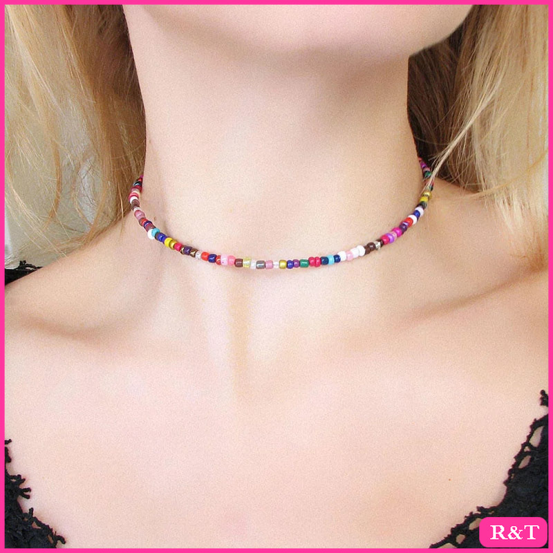 ♥ RT✨ Bohemian short neckline Choker handmade colorful rice Bead Necklace