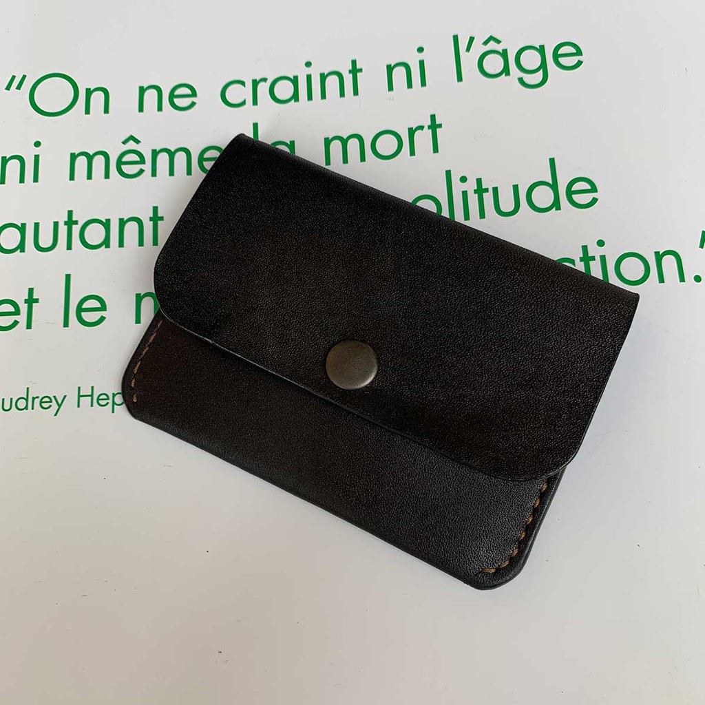 Bóp nữ mini - đồ da thủ công - chất liệu da bò - màu đen MC369