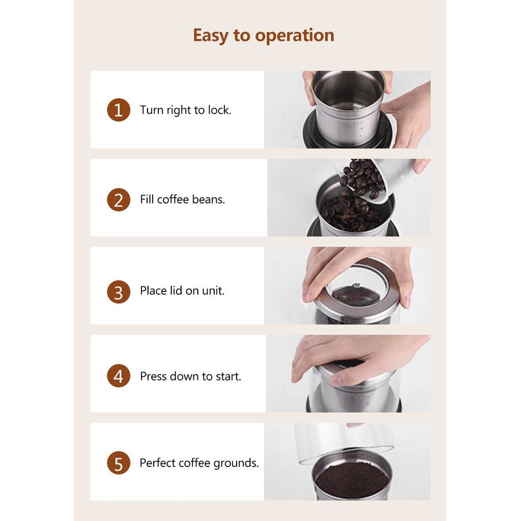 Máy xay cà phê khô 2 trong 1 BioloMix BCG-300 điện 300W thân thép không gỉ và lưỡi dao xay