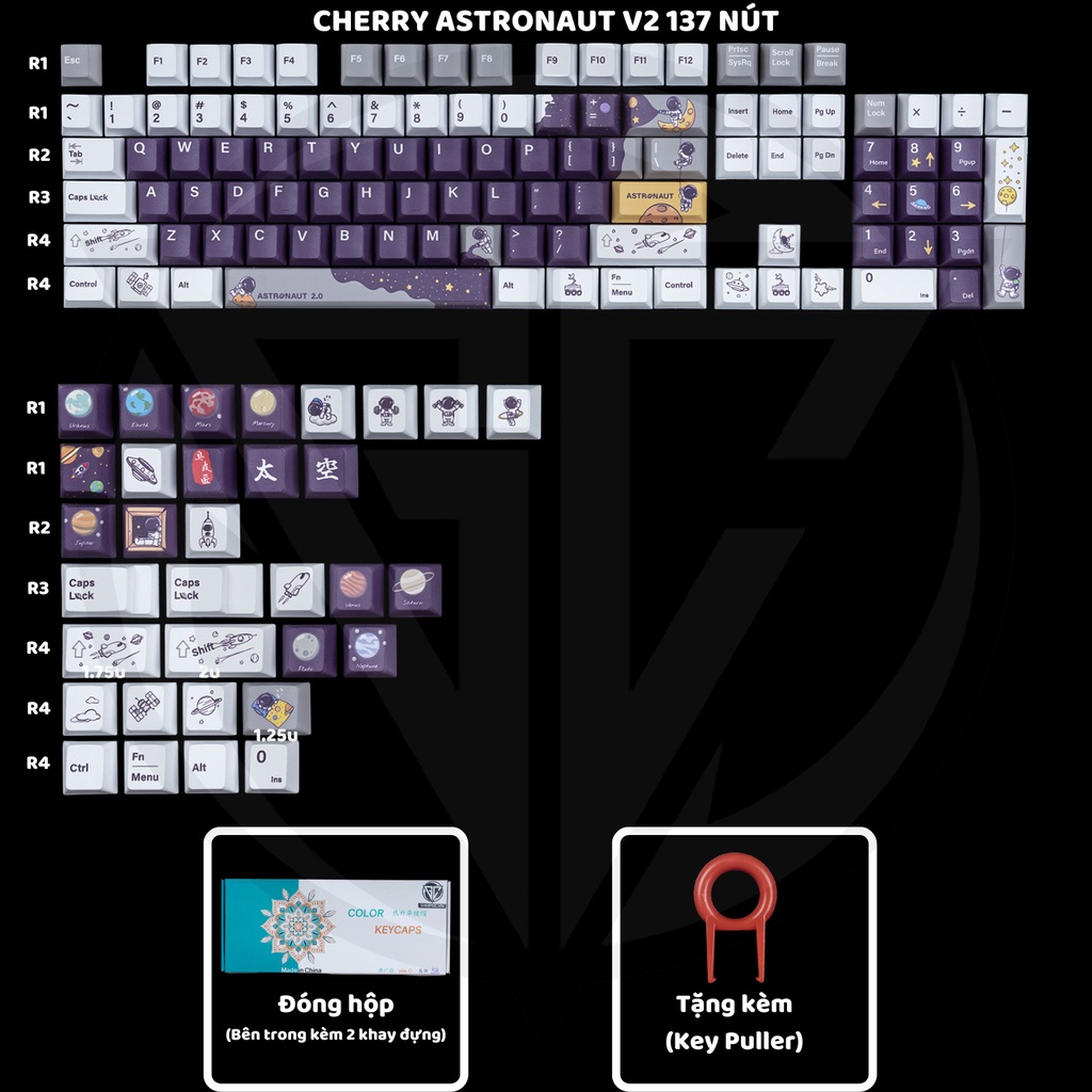 Keycap ASTRONAUT V2 137 nút bàn phím cơ THICK PBT IN DYESUB