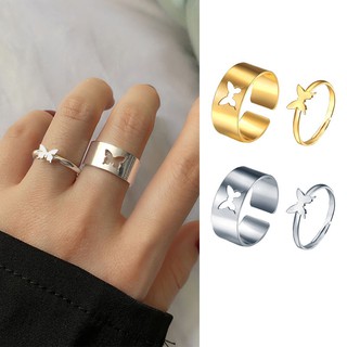 Thời trang set 2 nhẫn đeo tay kim loại hình bướm xinh xắn cho nữ