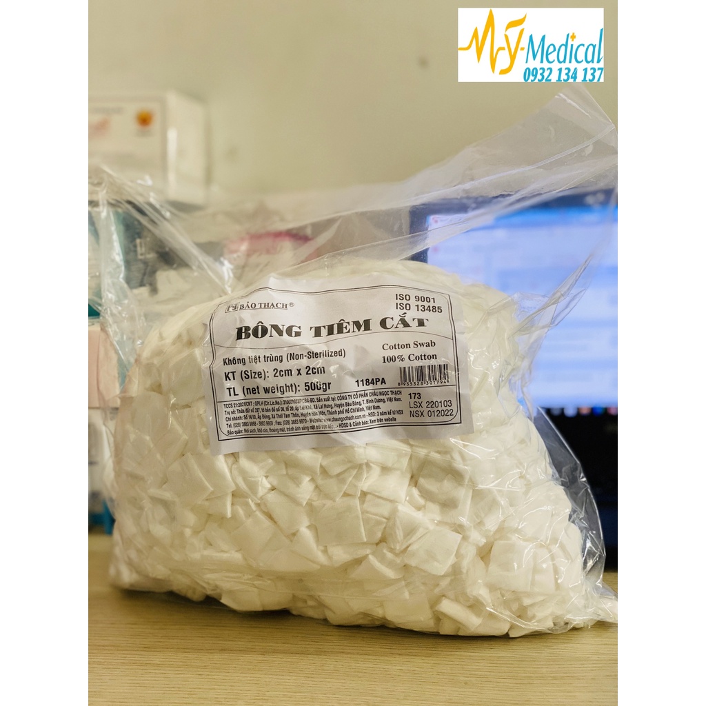 Bông gòn - Bông tiêm cắt bảo thạch 2x2cm (túi 500g)