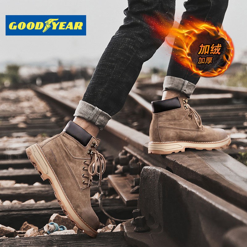 Giày nam Goodyear 2020 mùa thu và đông Martin công cụ ủng cao cổ đại hoàng cộng với cashmere bông ấm áp tuyết