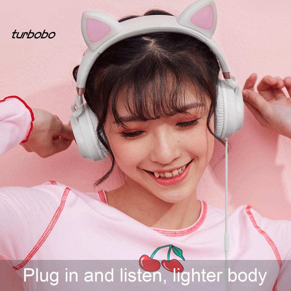Tai Nghe Chụp Tai Có Dây Hình Tai Mèo Mega Bass Gấp Gọn Giắc Cắm 3.5mm Dùng Để Chơi Game / Dạy Học Trực Tuyến Ep28