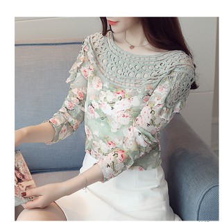 Sơ mi voan thun hoa phối ren cổ💎💎💎