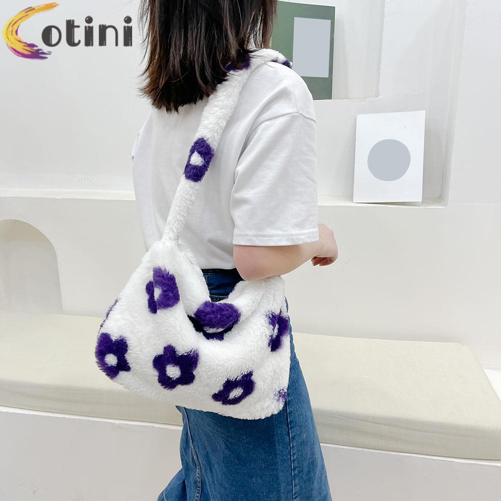 COTINI Women Plush Large Tote Shoulder Underarm Bag Vintage Floral Print Handbag