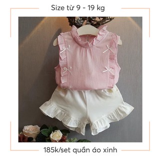 Thời trang Quần áo trẻ em Set bộ áo quần đùi áo sát nách vãi đũi và kate nhám cho bé gái 12 1 2 3  4 5 6 Tuổi (9kg-19kg)