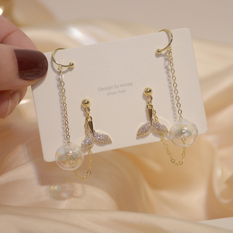 Youyo Khuyên Tai Dạng Hạt Tua Rua Hình Đuôi Cá Voi Vintage Helix Xích Dài Cho Xe Đạp Địa Hình