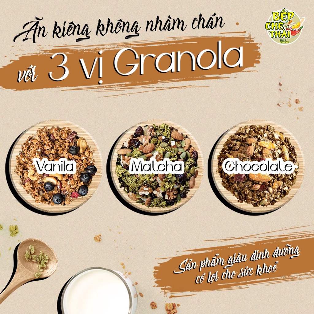 Granola Siêu Hạt Và Quả - 500gr - Ngũ Cốc Giảm Cân Thêm Óc Chó Đỏ, Nam Việt Quất - Bếp Chè Thái