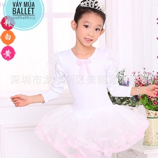 Váy múa tiên viền dài tay trắng