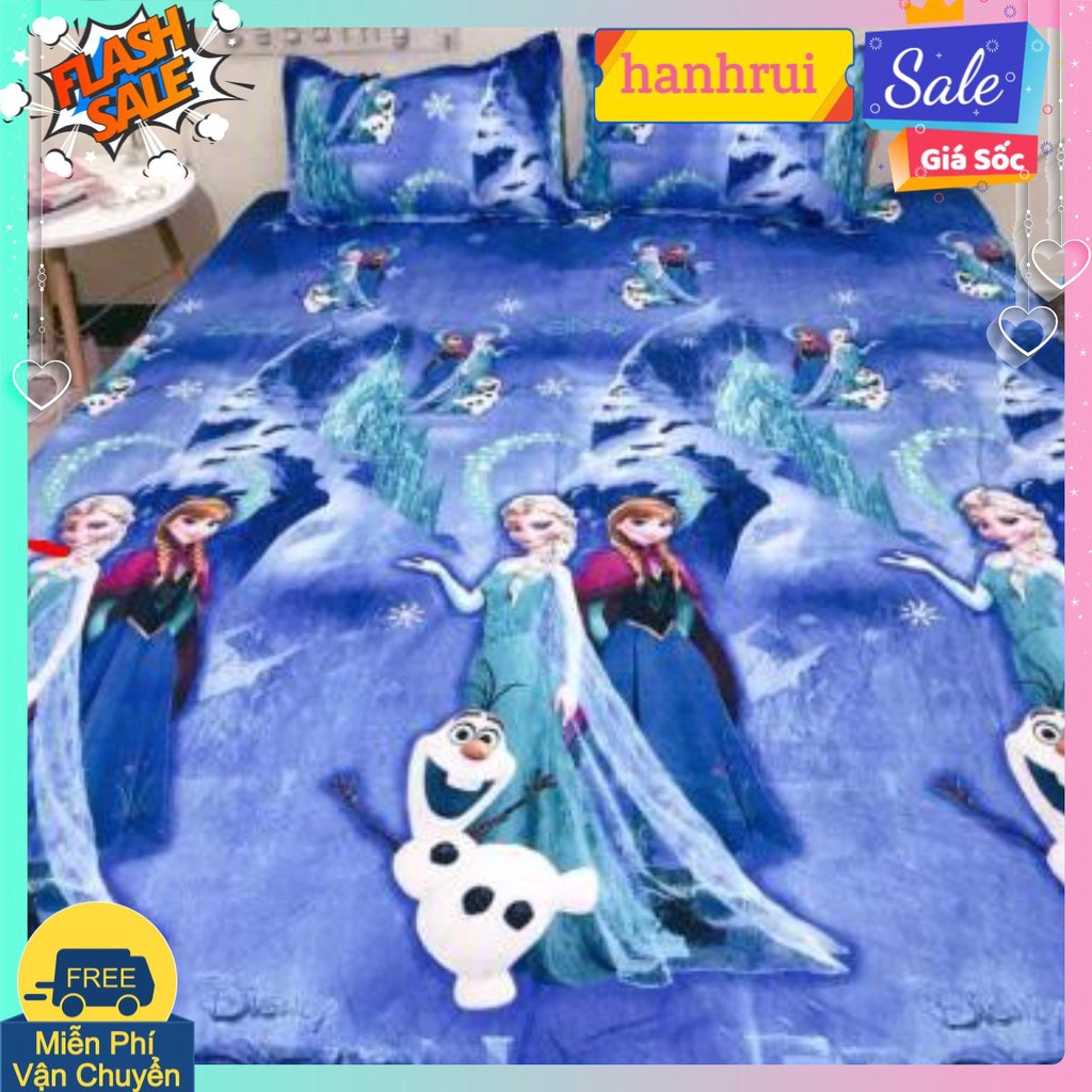 Bộ Ga Gối Mẫu 2021 cotton poly 1m6x2m,1m8x2m-HCM công chúa elsa xanh