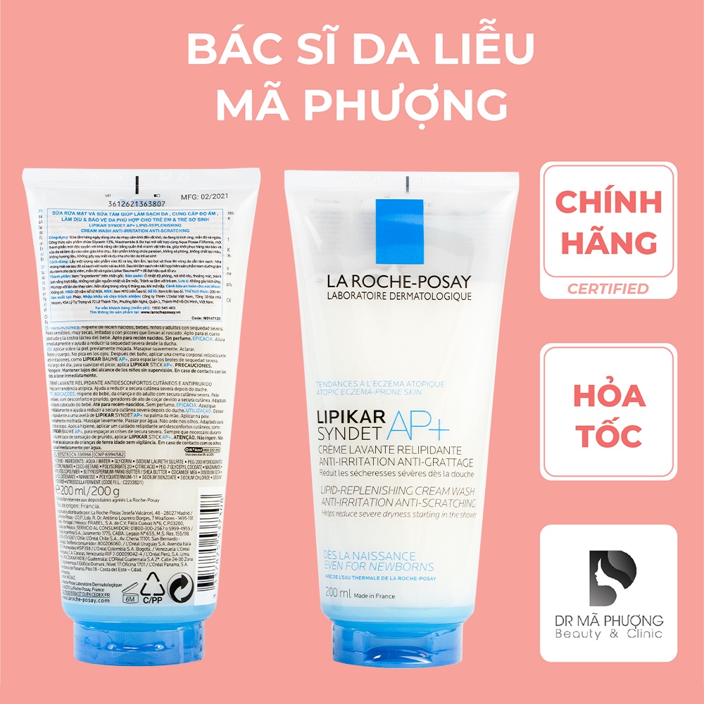 Sữa Rửa Mặt Và Tắm Cho Da Khô, Da Nhạy Cảm, Ngứa LAROCHE POSAY Lipikar (200ML)