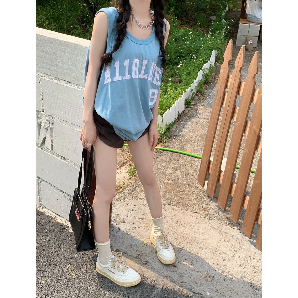 Áo Thun Không Tay Dáng Rộng In Chữ Thời Trang Mùa Hè Dành Cho Nữ