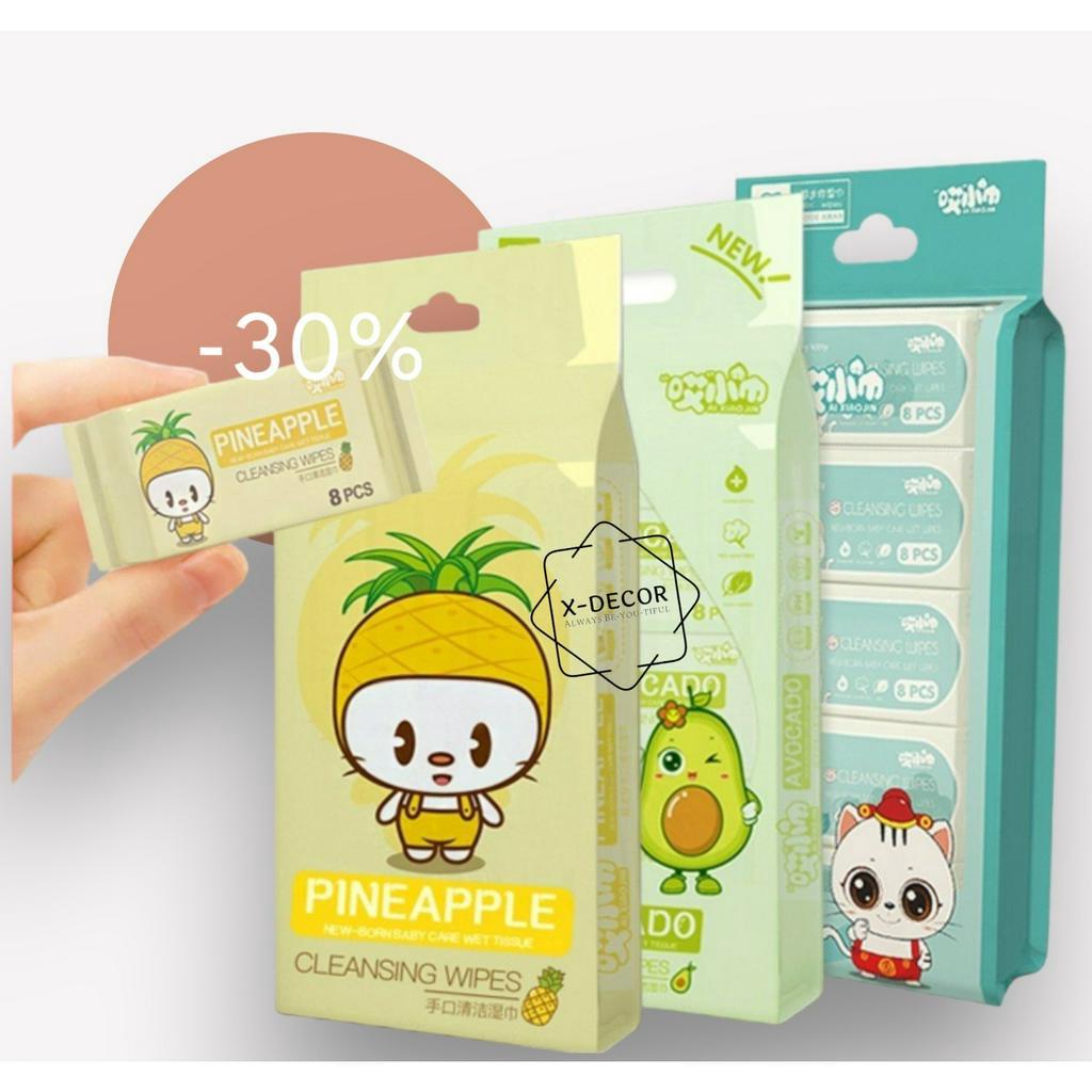 Set 8 Gói Khăn Ướt Mini Bỏ Túi Đi Học Du Lịch Nhỏ Gọn Tiện Dụng , Khăn Ướt Không Màu Không Mùi Gói Nhỏ 8 Miếng