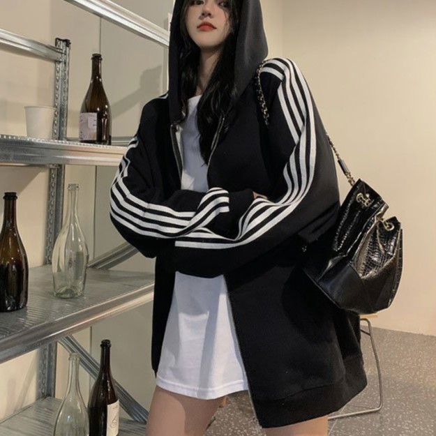 Áo Khoác Nữ, Áo Khoác Hoodies Kẻ Sọc Chất Nỉ 2 Màu Hot Hit | BigBuy360 - bigbuy360.vn