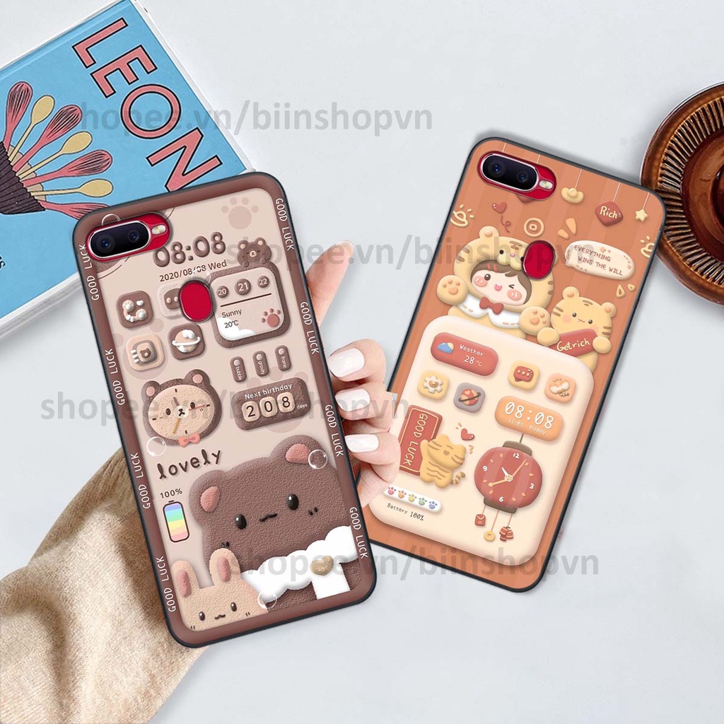 Ốp Oppo A5s / A7 / F9 / A12 in 3D icon gấu nổi siêu xinh, siêu đáng yêu, cá tính phong cách