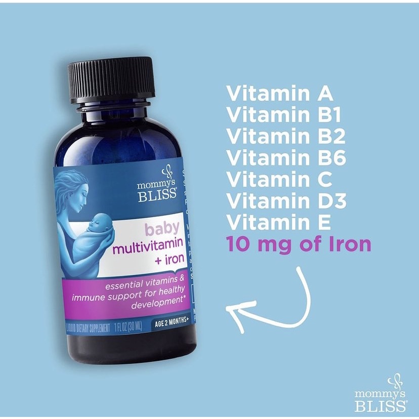 Sắt cho bé từ sơ sinh dạng hữu cơ kèm vitamin tổng hợp MOMMYS BLISS 30ml ngừa thiếu máu, biếng ăn, hàng Mỹ đủ bill