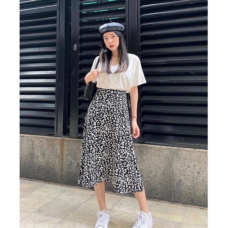 Chân váy midi Dáng dài Cạp Lưng Cao kéo khóa THUS, Váy nữ họa tiết hoa nhí | da báo vải voan lụa đẹp CV3F01 | BigBuy360 - bigbuy360.vn