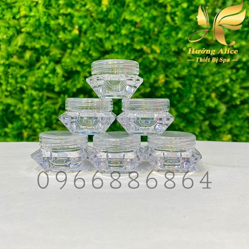 Hũ chiết kem nhựa cứng hình kim cương trong suốt 5g dùng trong SPA và TMV