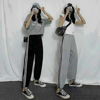 Quần jogger nỉ da cá vnxk - quần có kẻ sọc 2 bên - thời trang hp