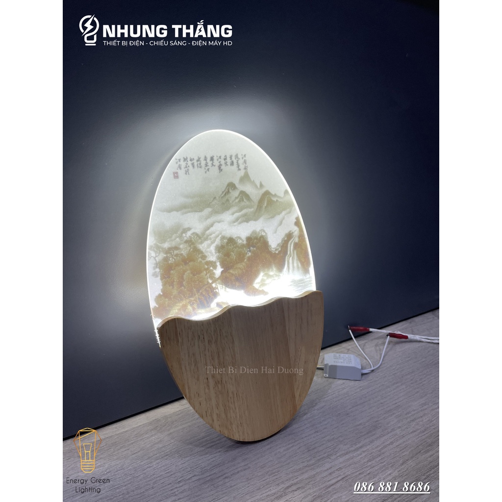 Đèn Tường Led Decor Trang Trí Hình Bầu Dục DT-104 - 3 Chế Độ Ánh Sáng - Thân Đèn Làm Từ Gỗ Bền Đẹp