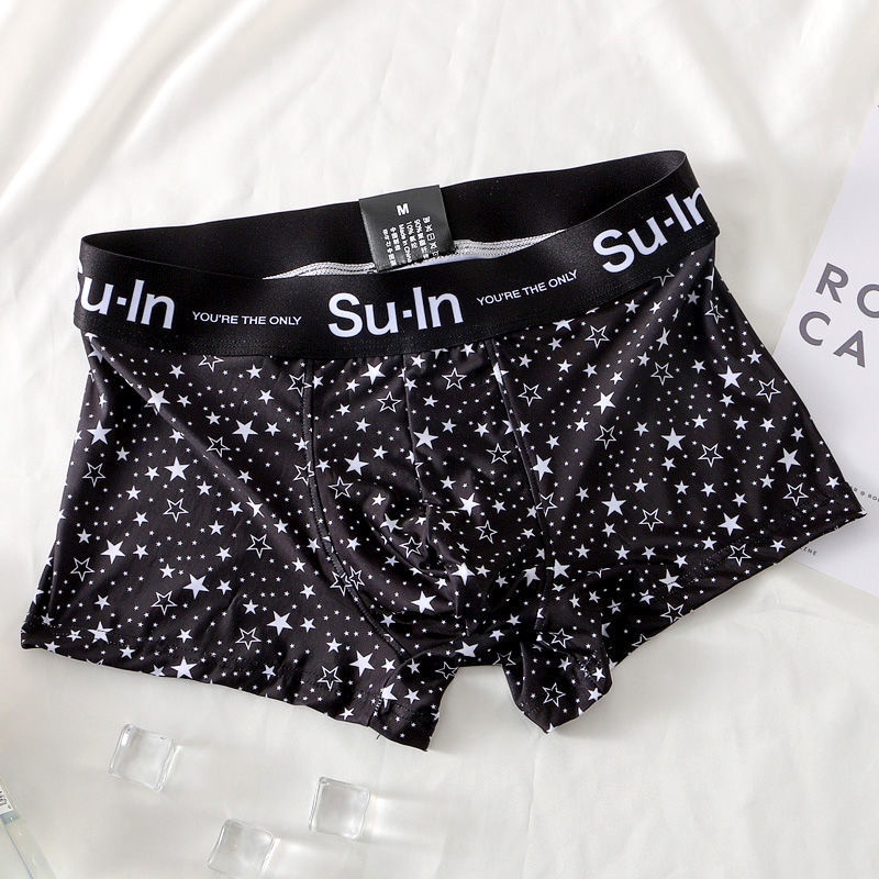 Quần Lót Boxer Vải Lụa Lạnh Siêu Mỏng Thoáng Khí Lưng Vừa Thời Trang Cho Nam
