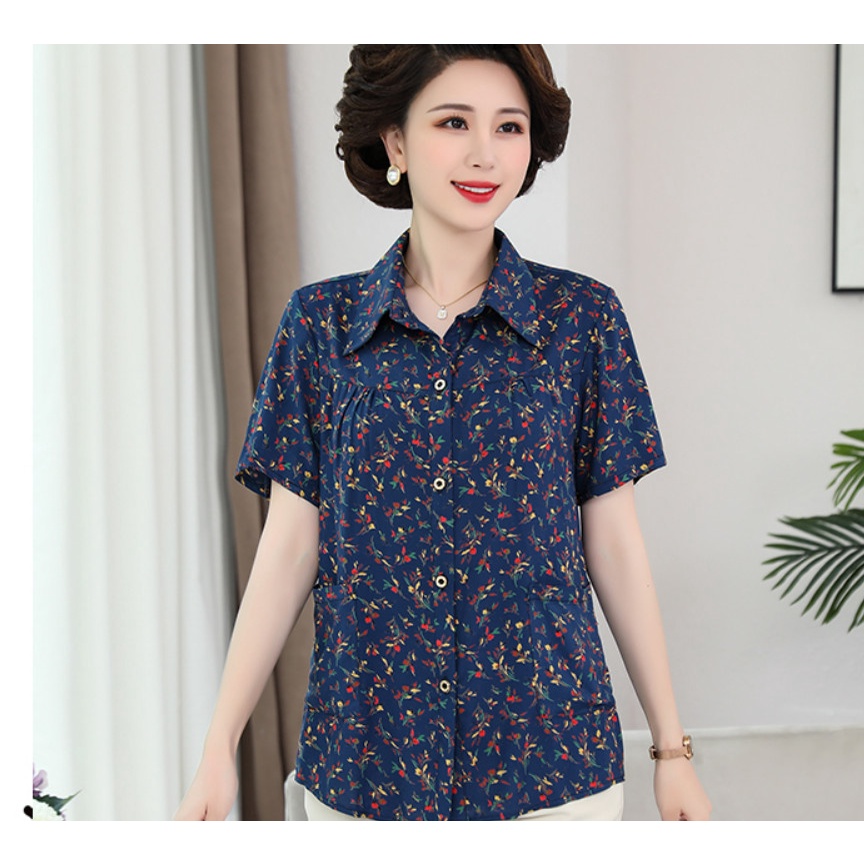 (HÀNG SẴN) Áo Sơ Hoa Cotton Lụa Cho Mẹ Mềm Mát SM35 - Hàng Quảng Châu Cao Cấp