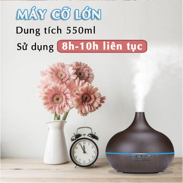 Máy khuếch tán tinh dầu Bí ngô cổ cao cỡ lớn 550ml kèm remote điều khiển