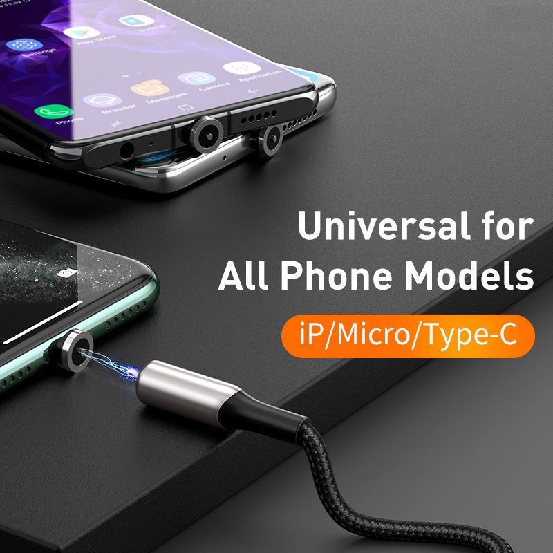 Cáp sạc hít nam châm Baseus Zinc Magnetic Cable Kit 3in1 gồm 3 đầu M+L+C hỗ trợ sạc nhanh 2A/1.5A dài 1m/2m