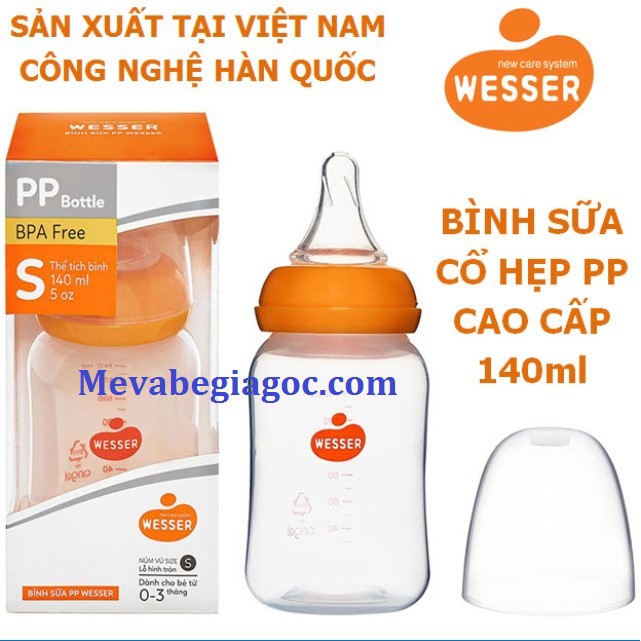 { BB223 } (MẪU MỚI) Bình Sữa Cổ Hẹp PP Kháng Khuẩn WESSER (60ML - 140ML - 250ML) - Made in Vietnam (Công nghệ Hàn Quốc) 
