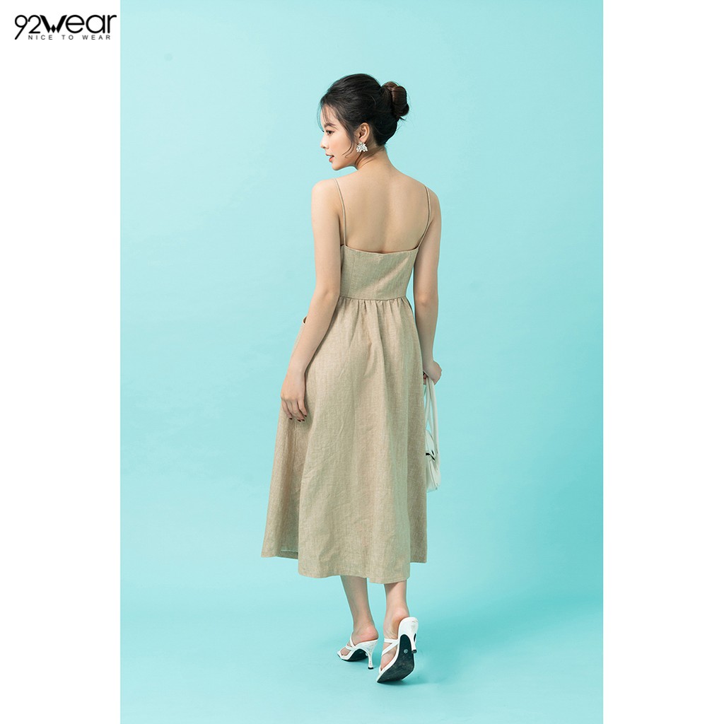 Đầm xòe thiết kế dự tiệc 92WEAR dáng dài, nẹp cúc thân trước DDW1070 | BigBuy360 - bigbuy360.vn